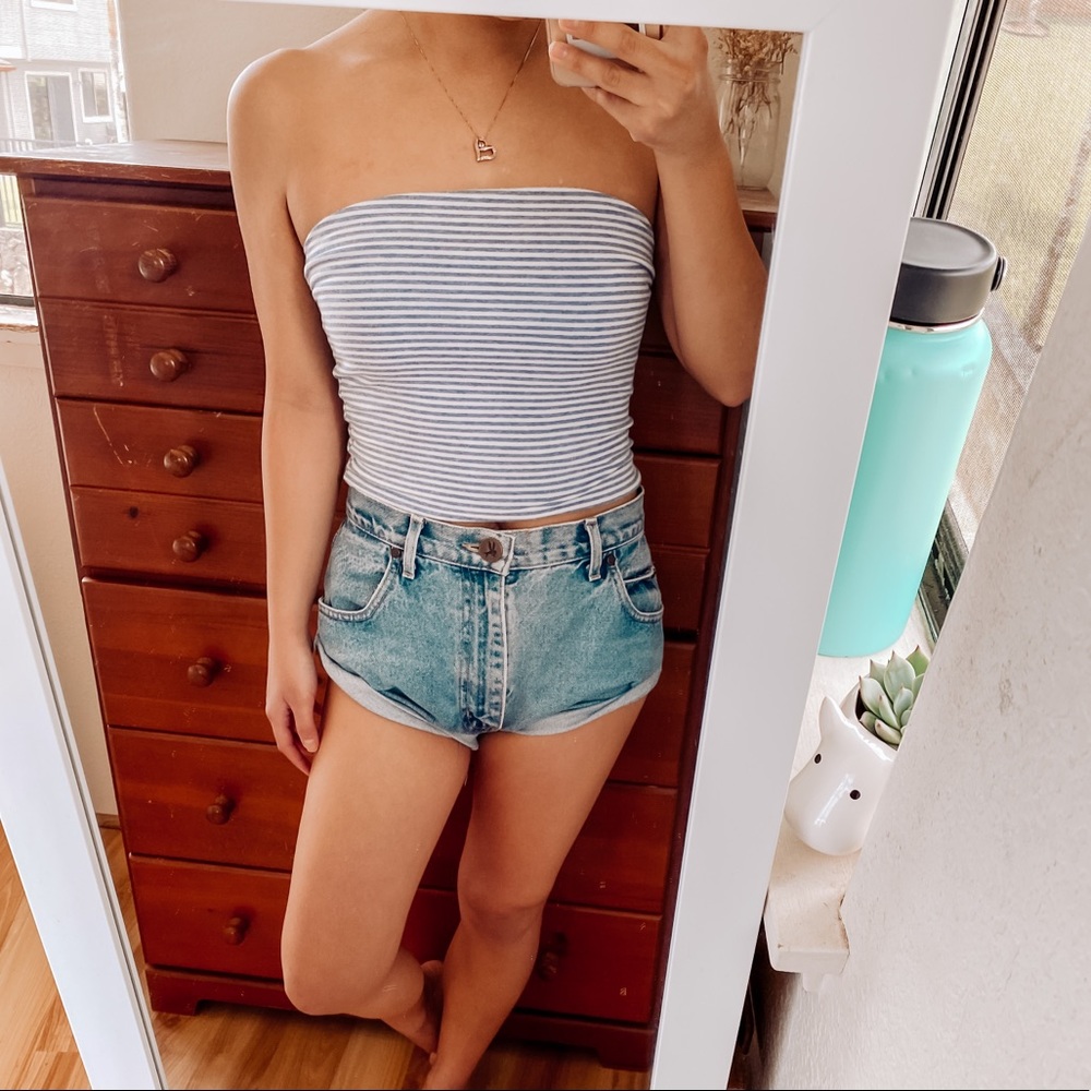 Brandy Melville Blue and White Striped Tube Top